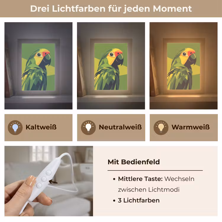 Papegaai - Groen - Snavel - Abstract Light Box met kabel (Tafellamp) klein -USP_lichtkleurDE