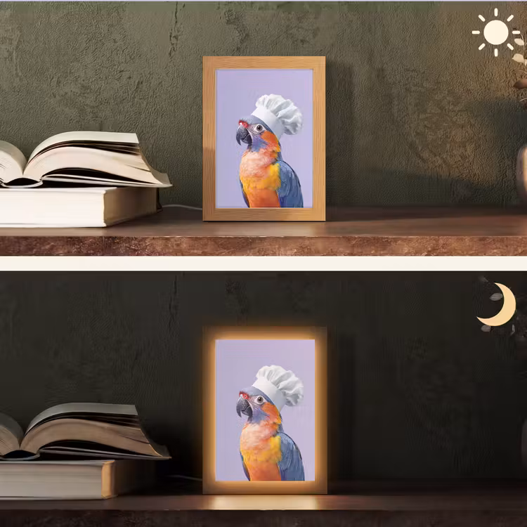 Papegaai - Koksmuts - Paars - Cute Light Box met kabel (Tafellamp) klein -sfeer3
