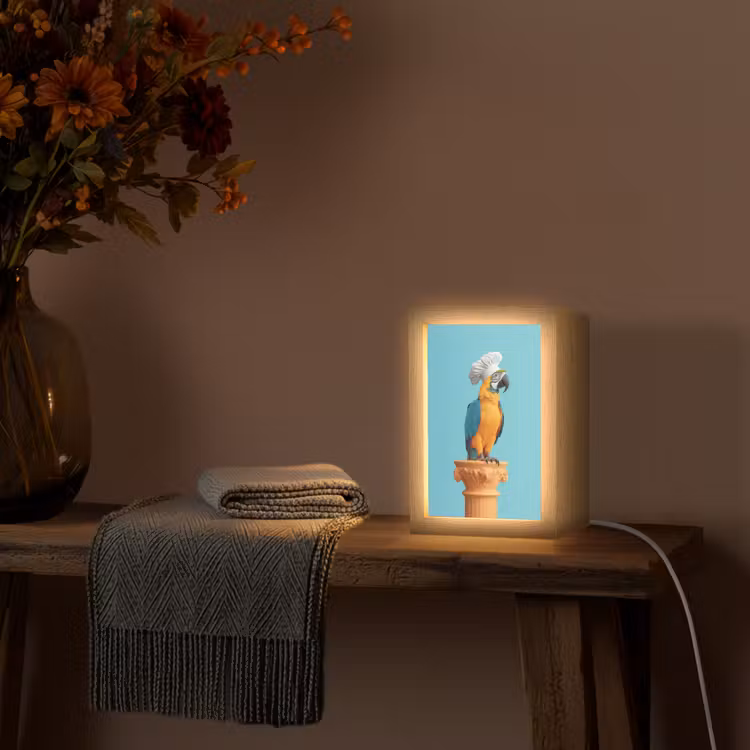 Papegaai - Koksmuts - Grappig - Vogel Light Box met kabel (Tafellamp) klein -sfeer4
