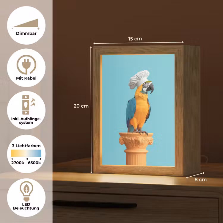 Papegaai - Koksmuts - Grappig - Vogel Light Box met kabel (Tafellamp) klein -USP_DE
