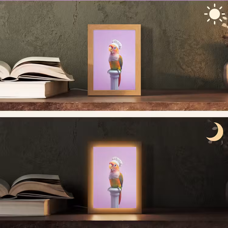 Papegaai - Koksmuts - Pilaar - Vogel Light Box met kabel (Tafellamp) klein -sfeer3