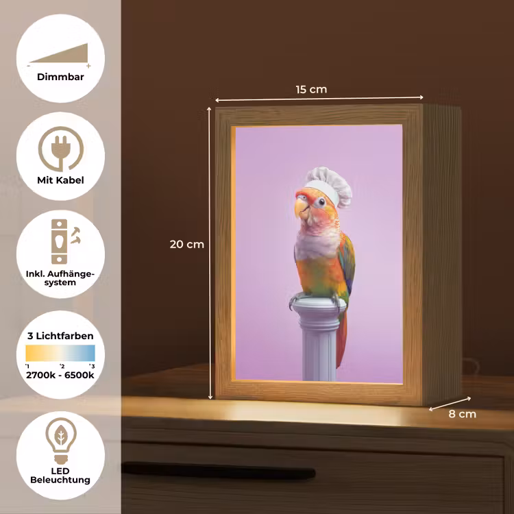 Papegaai - Koksmuts - Pilaar - Vogel Light Box met kabel (Tafellamp) klein -USP_DE
