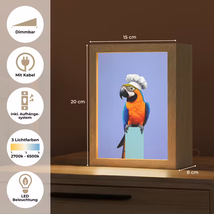 Papegaai - Koksmuts - Vogel - Leuk Light Box met kabel (Tafellamp) klein -USP_DE