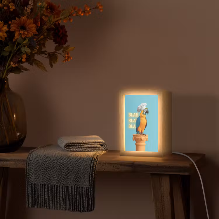 Papegaai - Koksmuts - Quote - Neon Light Box met kabel (Tafellamp) klein -sfeer4