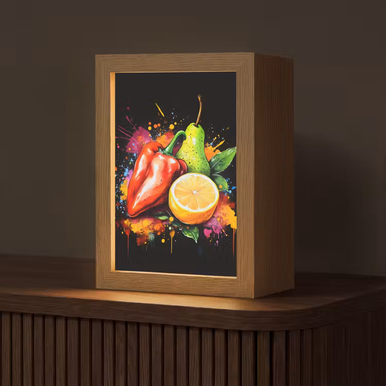 Paprika - Peer - Citroen - Graffiti - Verf - Abstract Light Box met kabel (Tafellamp) klein -z3d_website