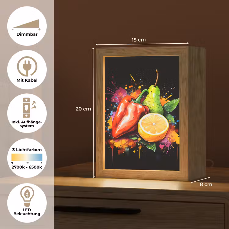 Paprika - Peer - Citroen - Graffiti - Verf - Abstract Light Box met kabel (Tafellamp) klein -USP_DE