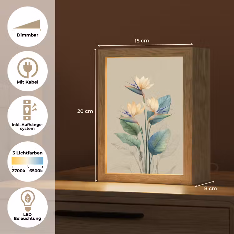 Paradijsvogelbloemen - Blauwgroene bladeren - Beige Light Box met kabel (Tafellamp) klein -USP_DE