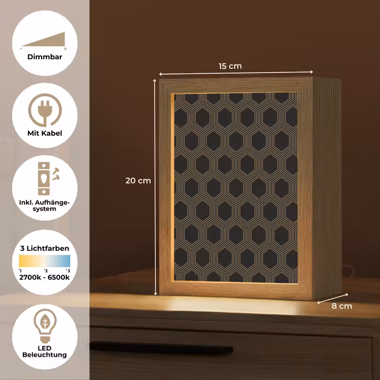 Parallel - Goud - Zwart - Bijenraatmotief Light Box met kabel (Tafellamp) klein 925 -USP_DE