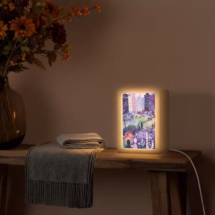 Park - Bomen - Bloemen - Gebouwen Light Box met kabel (Tafellamp) klein -sfeer4