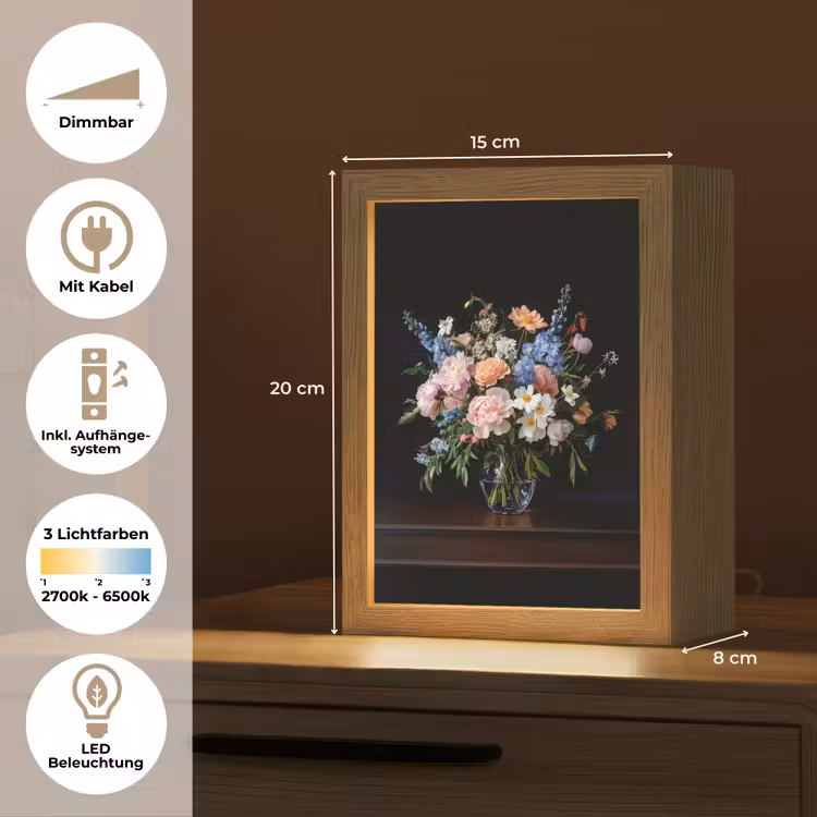 Pastel - Bloemen - Glazen - Vaas Light Box met kabel (Tafellamp) klein -USP_DE