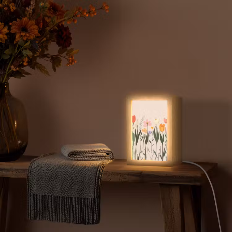 Pasteltinten - Bloemen - Illustratie Light Box met kabel (Tafellamp) klein -sfeer4