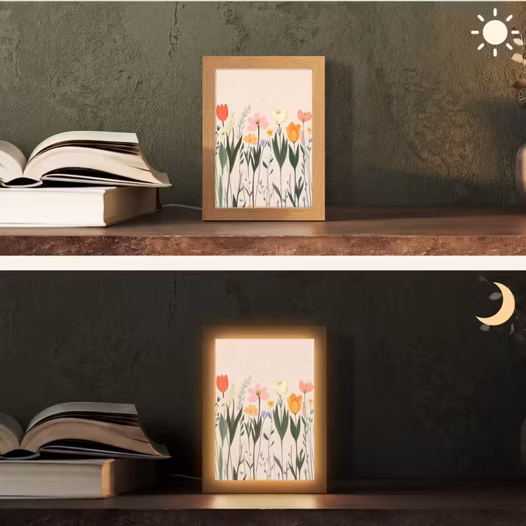 Pasteltinten - Bloemen - Illustratie Light Box met kabel (Tafellamp) klein -sfeer3
