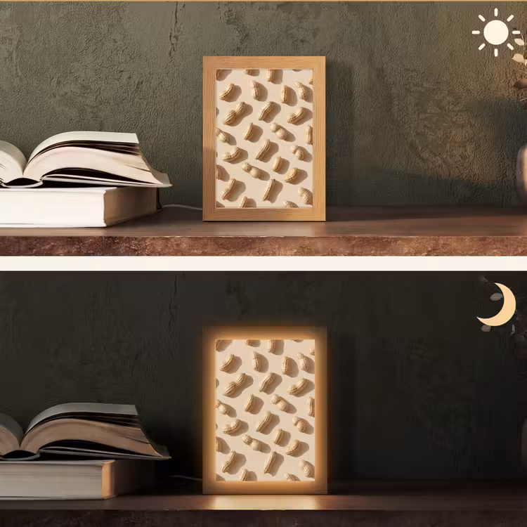 Pinda's - Patroon - Beige Light Box met kabel (Tafellamp) klein -sfeer3