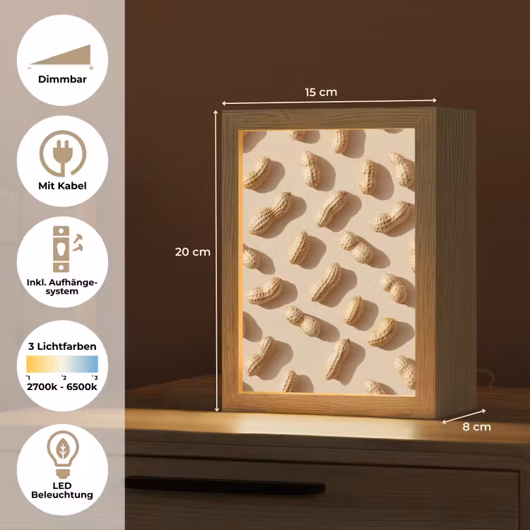 Pinda's - Patroon - Beige Light Box met kabel (Tafellamp) klein -USP_DE