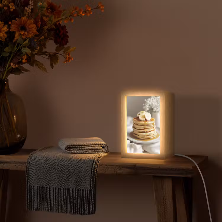 Pannenkoeken - Banaan - Siroop - Wit - Beige Light Box met kabel (Tafellamp) klein -sfeer4