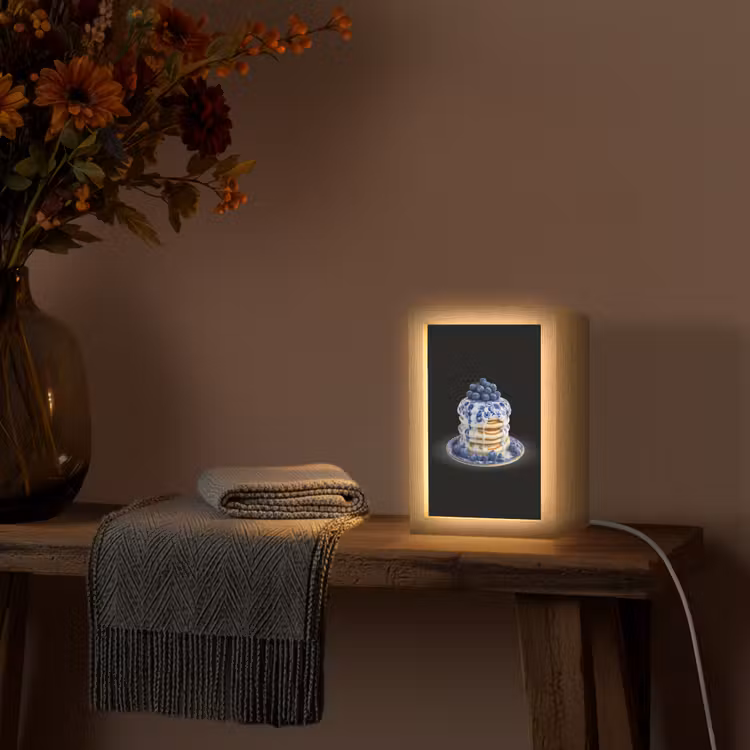 Pannenkoeken - Blauwe Bessen - Bord Light Box met kabel (Tafellamp) klein -sfeer4
