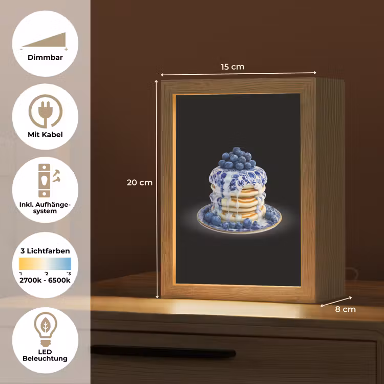 Pannenkoeken - Blauwe Bessen - Bord Light Box met kabel (Tafellamp) klein -USP_DE