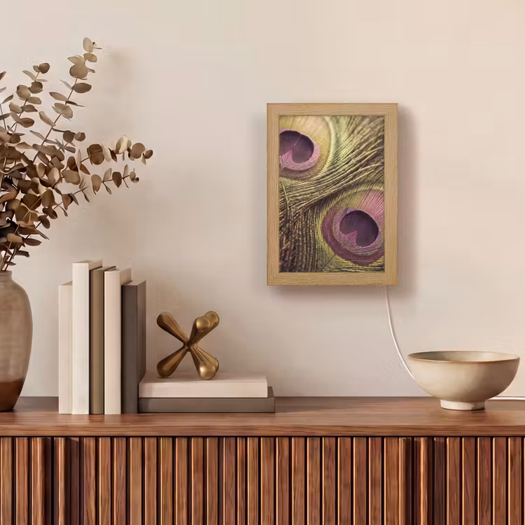 Pauw - Veren - Paars - Groen Light Box met kabel (Tafellamp) klein -sfeer2