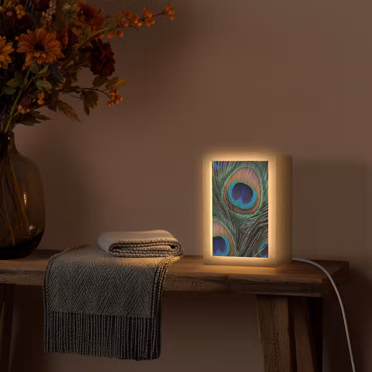 Pauwenveren - Klassiek - Groen Light Box met kabel (Tafellamp) klein -sfeer4