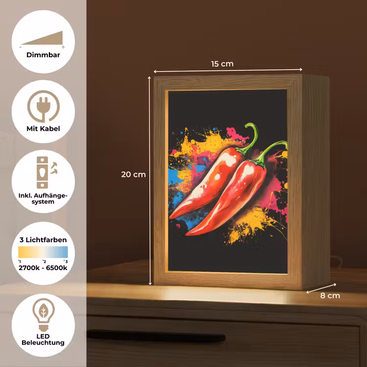 Peper - Graffiti - Verf - Abstract - Modern - Kleurrijk Light Box met kabel (Tafellamp) klein -USP_DE
