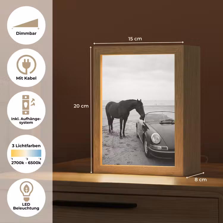 Paard - Auto - Zwart - Wit Light Box met kabel (Tafellamp) klein -USP_DE