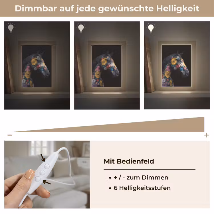 Paard - Bloemen - Zwart Light Box met kabel (Tafellamp) klein -USP_dimbaarDE
