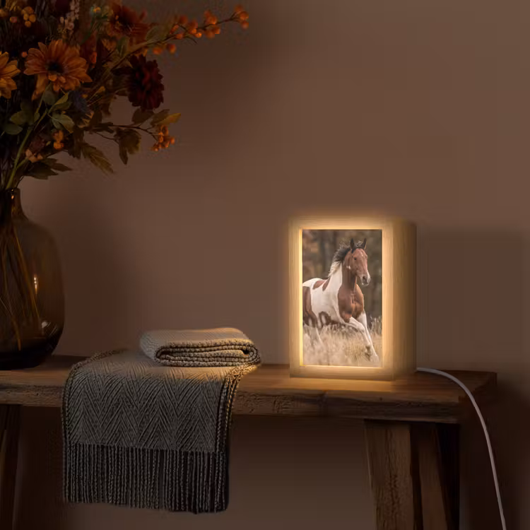 Paard - Bruin - Gras Light Box met kabel (Tafellamp) klein -sfeer4
