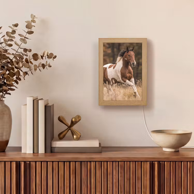 Paard - Bruin - Gras Light Box met kabel (Tafellamp) klein -sfeer2