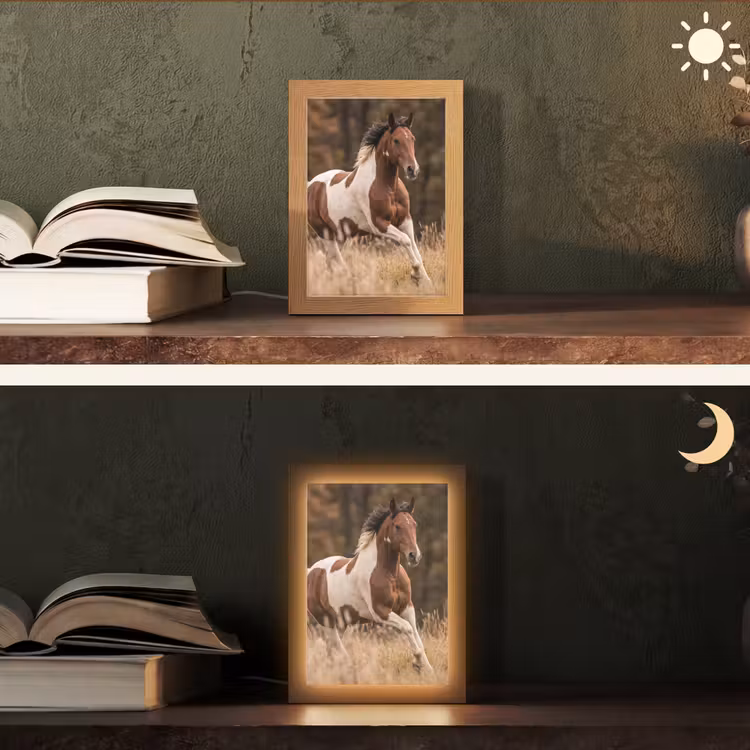 Paard - Bruin - Gras Light Box met kabel (Tafellamp) klein -sfeer3