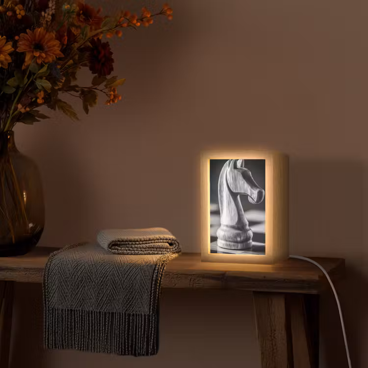 Paard - Hout - Schaalbord - Zwart Light Box met kabel (Tafellamp) klein -sfeer4