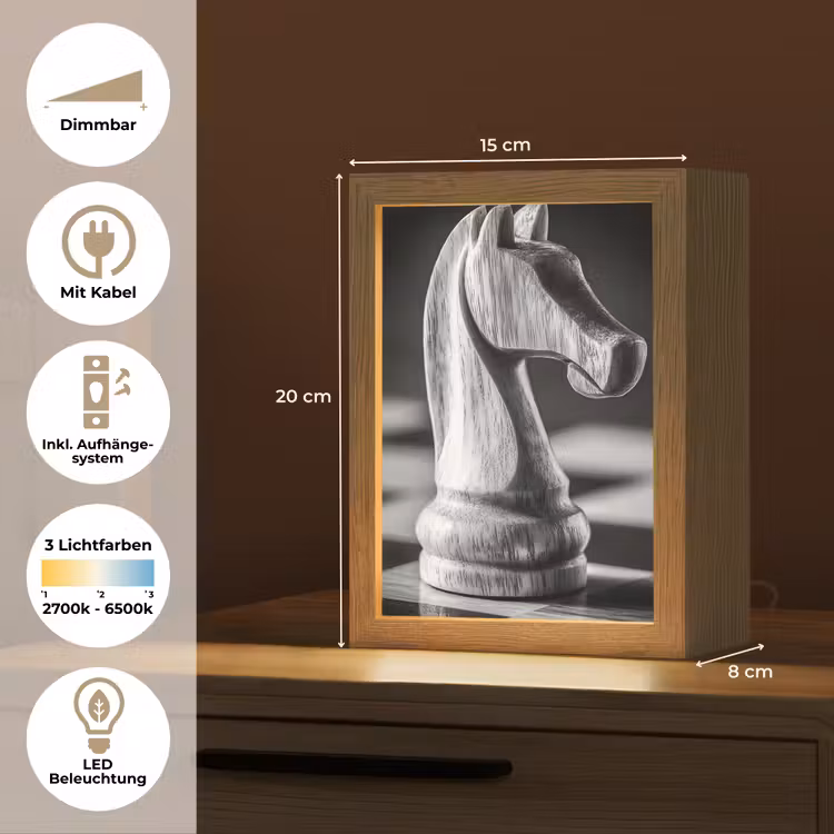 Paard - Hout - Schaalbord - Zwart Light Box met kabel (Tafellamp) klein -USP_DE