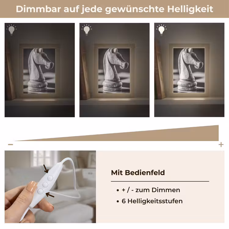 Paard - Hout - Schaalbord - Zwart Light Box met kabel (Tafellamp) klein -USP_dimbaarDE