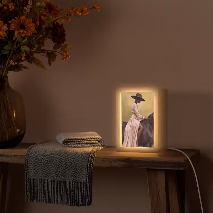 Paard - Klassiek - Oker Light Box met kabel (Tafellamp) klein -sfeer4
