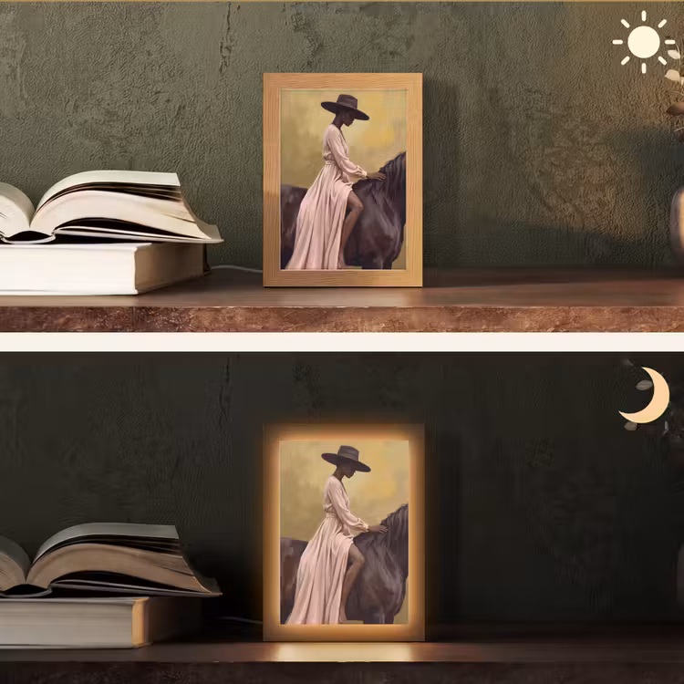 Paard - Klassiek - Oker Light Box met kabel (Tafellamp) klein -sfeer3