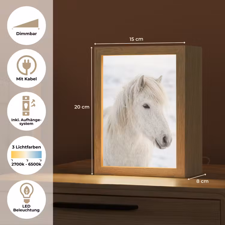Paard - Kop - Winter - Dieren - Wit Light Box met kabel (Tafellamp) klein -USP_DE