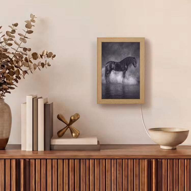 Paard - Magisch - Zwart Light Box met kabel (Tafellamp) klein -sfeer2