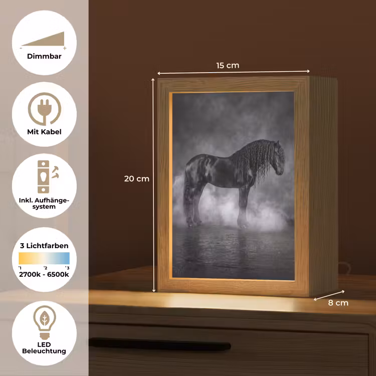 Paard - Magisch - Zwart Light Box met kabel (Tafellamp) klein -USP_DE