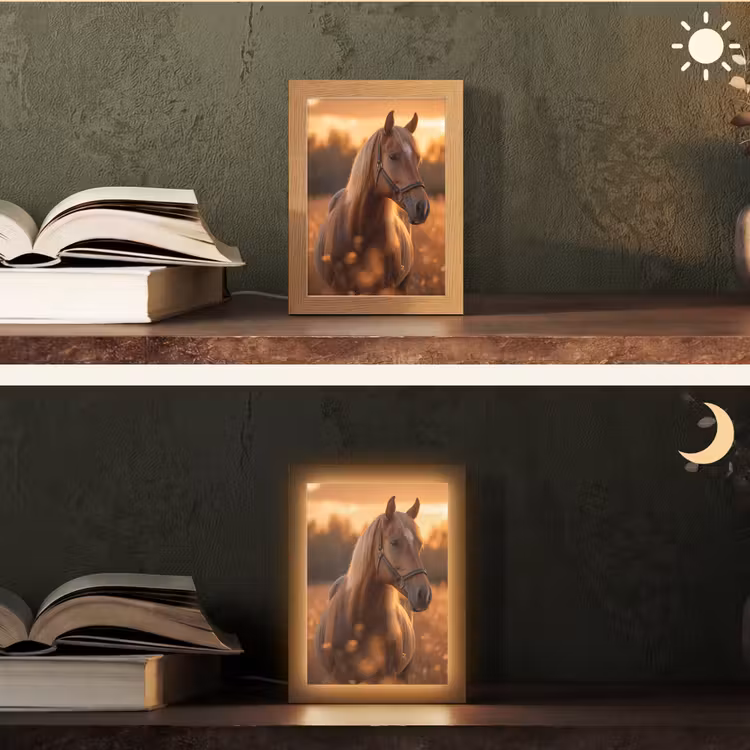 Paard - Natuur - Dier - Bruin - Dieren portret Light Box met kabel (Tafellamp) klein -sfeer3