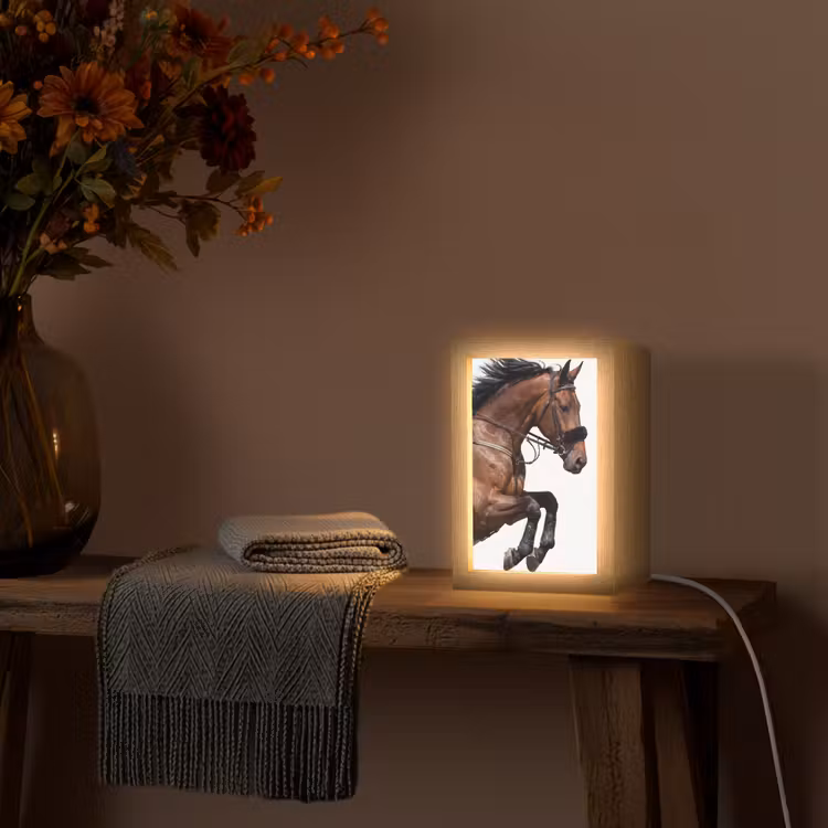 Paard - Springen - Modern Light Box met kabel (Tafellamp) klein -sfeer4