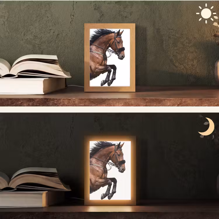 Paard - Springen - Modern Light Box met kabel (Tafellamp) klein -sfeer3