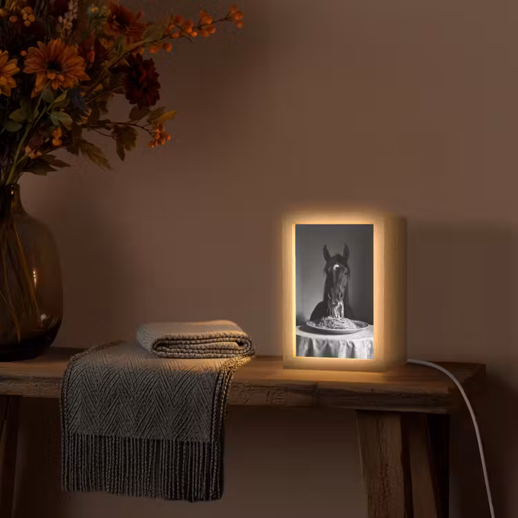Paard - Bord - Pasta - Tafelkleed - Zwart Wit - Dieren Light Box met kabel (Tafellamp) klein -sfeer4