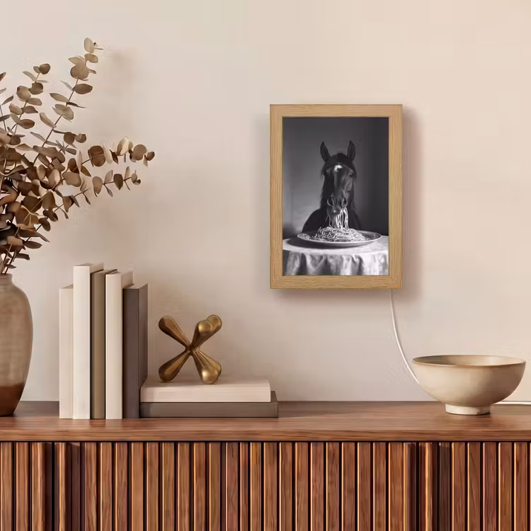 Paard - Bord - Pasta - Tafelkleed - Zwart Wit - Dieren Light Box met kabel (Tafellamp) klein -sfeer2