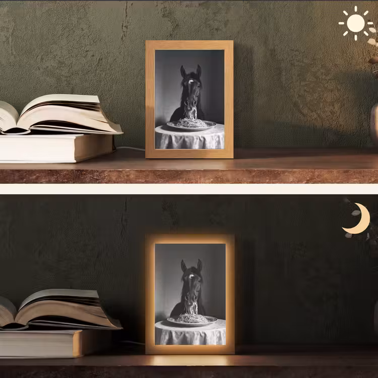 Paard - Bord - Pasta - Tafelkleed - Zwart Wit - Dieren Light Box met kabel (Tafellamp) klein -sfeer3