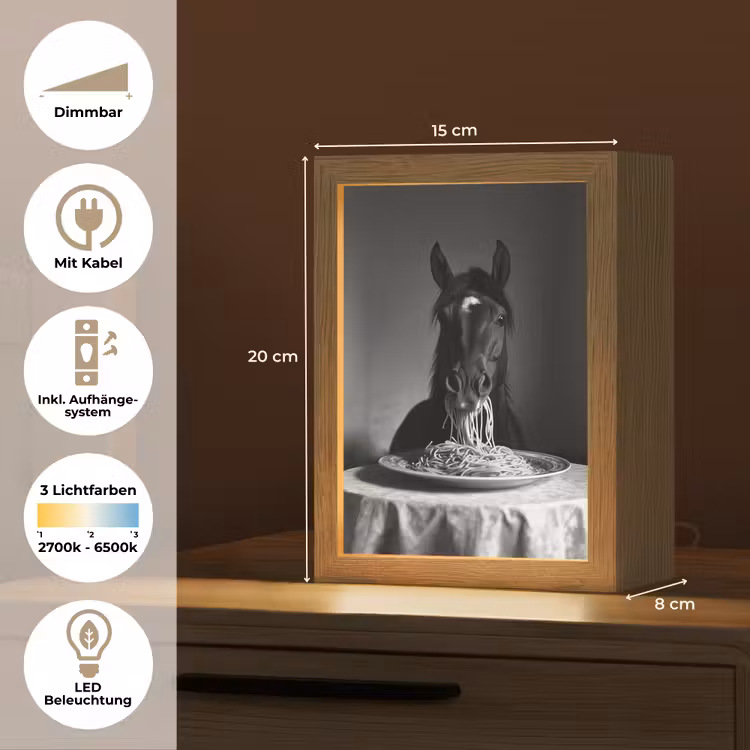 Paard - Bord - Pasta - Tafelkleed - Zwart Wit - Dieren Light Box met kabel (Tafellamp) klein -USP_DE