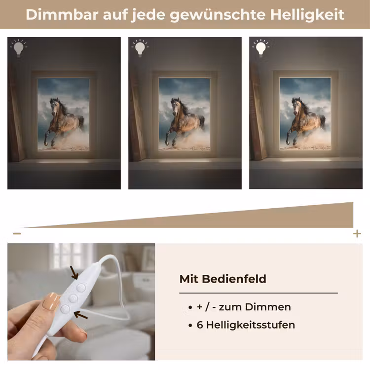 Paard - Dieren - Bruin - Natuur Light Box met kabel (Tafellamp) klein -USP_dimbaarDE