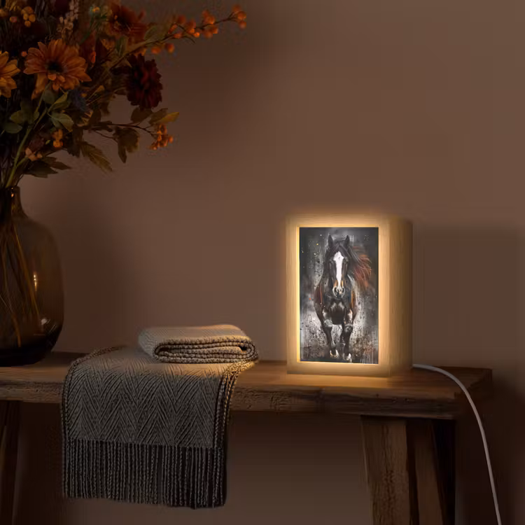 Paard - Dieren - Zwart - Luxe - Modern Light Box met kabel (Tafellamp) klein -sfeer4