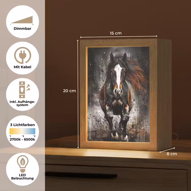 Paard - Dieren - Zwart - Luxe - Modern Light Box met kabel (Tafellamp) klein -USP_DE
