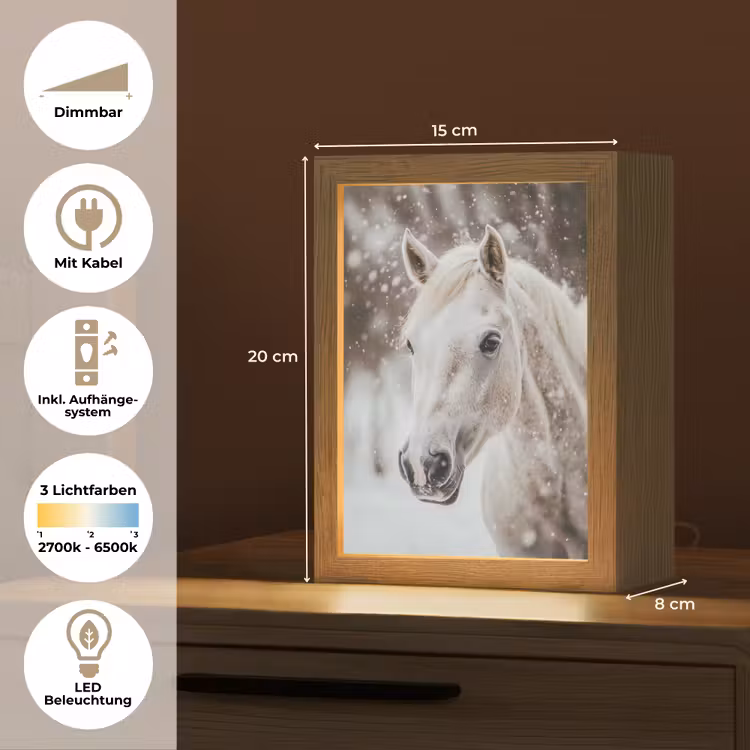 Paard - Wit - Winter - Natuur - Sneeuw - Dieren Light Box met kabel (Tafellamp) klein -USP_DE