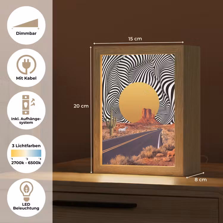 Tischlampe - Pferd – Wüste – Natur - Paard - Woestijn - Natuur Light Box met kabel (Tafellamp) klein