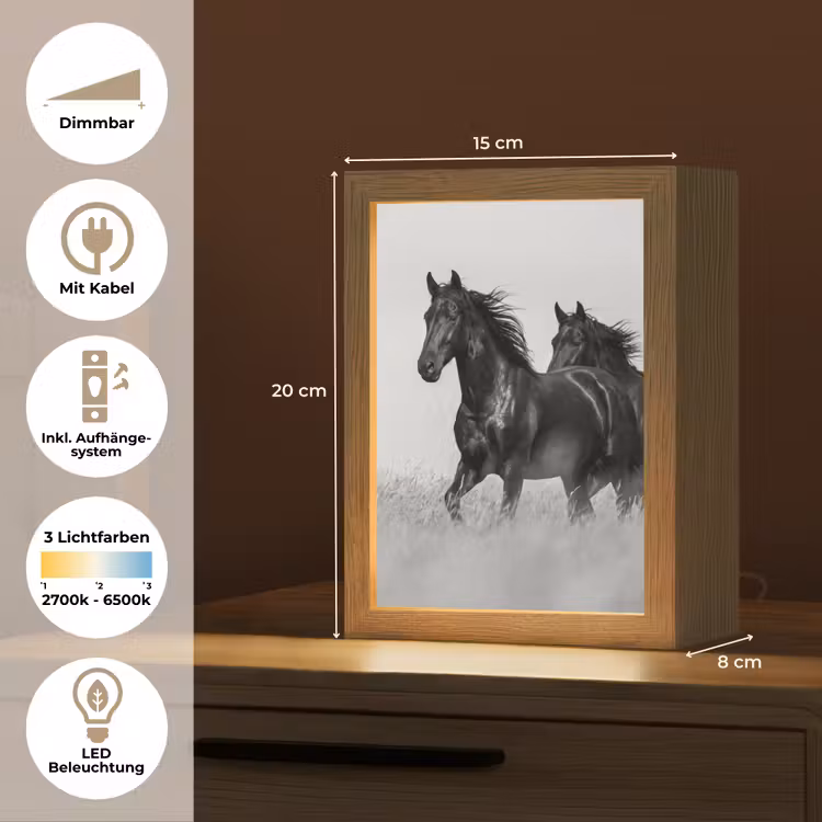 Paarden - Gras - Zwart - Wit Light Box met kabel (Tafellamp) klein -USP_DE